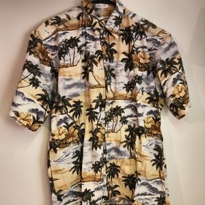 Pierre Cardin Shirt Mens L Hawaiian Print Short Sleeve
